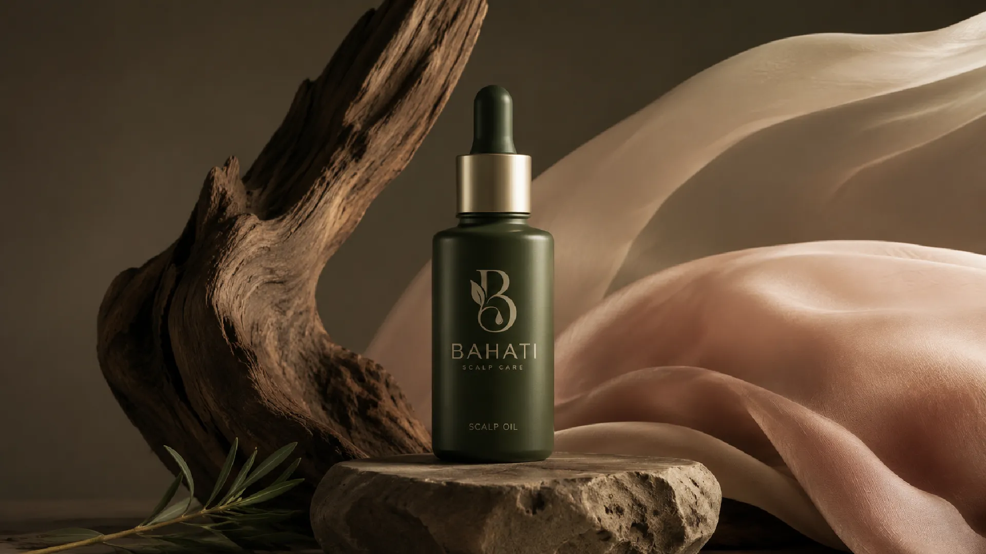 Bahati product bottle with blush fabric and natural wood